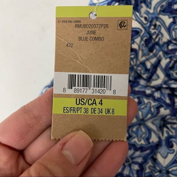 Rachel Roy Womens Tile-Print Casual Trouser Pants, Blue, tie on waist sz 4 NEW - Picture 6 of 7